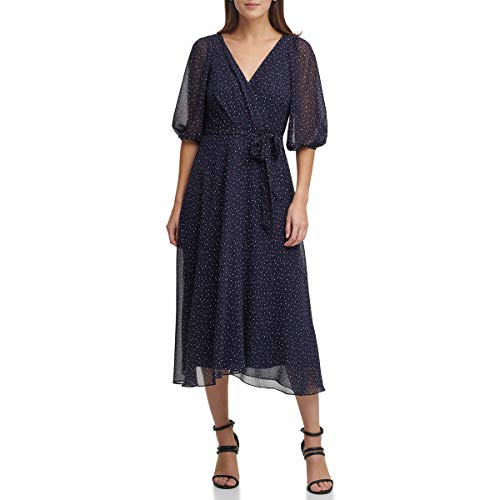 Image of DKNY Women's Half Balloon Sleeve Faux Wrap Midi Dress