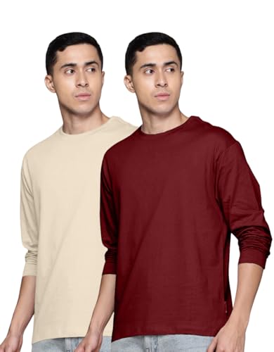 Image of Veirdo Pure Cotton Round Neck Regular Fit Solid Full Sleeve T-Shirt Combo for Men & Boys (Pack of 2 Available in Size S to 2XL)