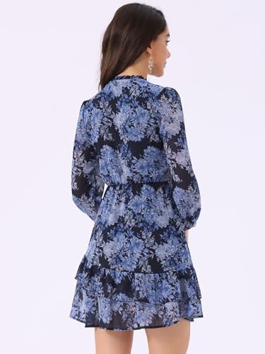 Image of Allegra K Women's Spring Dresses 2026 Tie V Neck Semi Sheer Long Sleeve Layered Tiered Chiffon Mini Floral Dress