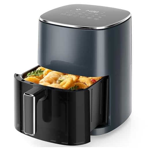 Sweetcrispy Air Fryer 6QT with Window, Square Airfryer Oven 12-in-1 for Family, 400°F Rapid Air Crispy Technology, Roast Bake Dehydrate, Nonstick & Easy-Clean Basket,Grey