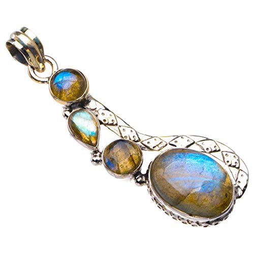 Pendentif labradorite de feu bleu et argent 925 vintage D2460