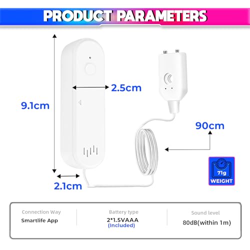 Image of amiciSense Water Leakage Sensor, WIFI Water Level Detector with 80dB Loud Alarm and SmartLife Mobile App Compatible