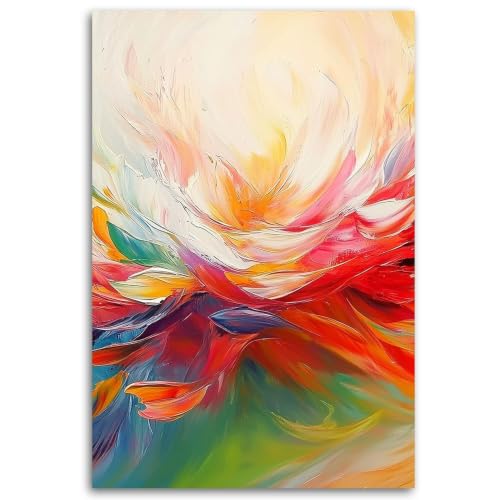 Pintura colorida en lienzo moderno de 50x70 cm con diseño abstracto floral sin marco