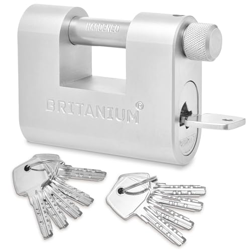 Britanium® Candado BRL85 resistente con 10 llaves - [Resistente al exterior] - [Cilindro antitaladro] - Cerradura de seguridad eléctrica para puertas, contenedores y garajes