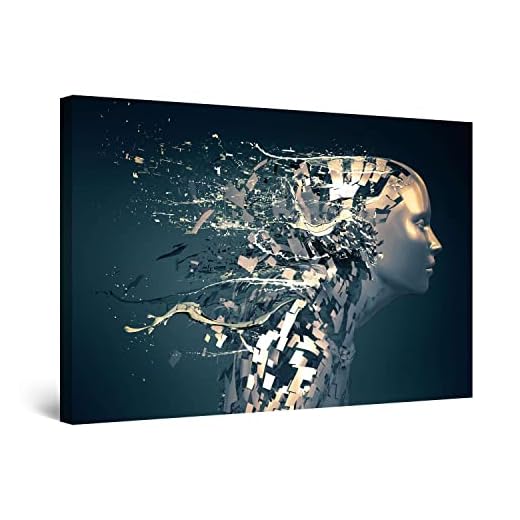 Startonight Cuadro Moderno en Lienzo Para Salon - Estatua de Metal - Pintura Abstracta Decoración Grande 80 x 120 cm