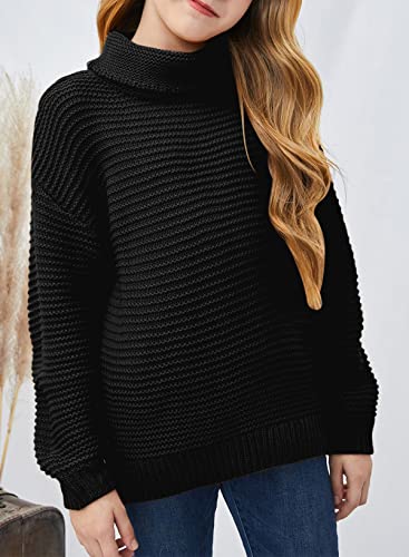 Dokotoo Girls Casual Turtleneck Long Sleeve Sweaters Kids Chunky Knit Solid Color Comfy Pullover Sweater Tops Winter Warm Clothes Black 6-7 Years #TOP2