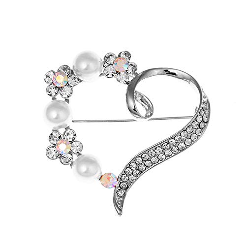Vioness Broche Pins Femme Fille Alliage Coeur Ajouré Perle Fleur Zircon Strass Incrusté Bling Bijoux Accessoire Vêtement - Argent Cover