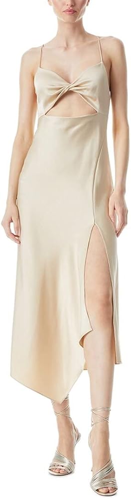 navy blue dress for baby girl ALICE + OLIVIA Harmony Draped Asymmetric Midi Dress with Slit