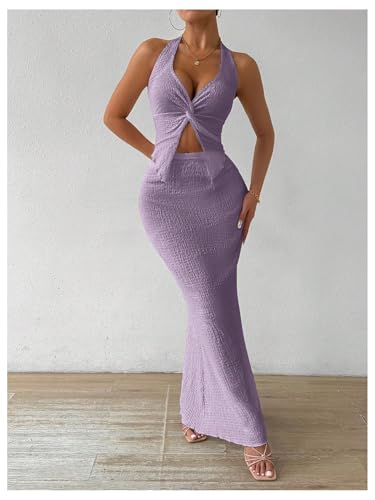 Image of SOLY HUX Women's Two Piece Outfits Twist Front Halter Cami Tops and Skirt Summer Set