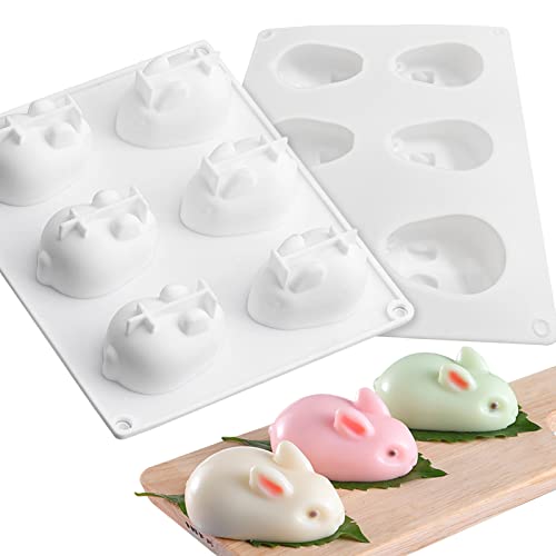 Rhsemi 2 Stücke Ostern Kaninchen Silikonform,Kaninchen Form Silikon Backform,3D Osterhase Silikonform Ostereier Backform,für Backen, Kuchen, Schokolade,Pudding, Brot(weiß) Cover