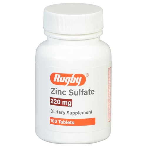 Rugby Zinc Sulfate 220 mg Tablets - Made with Zinc Sulfate Heptahydrate - Dietary Supplement - 100 Count (1 Pack)