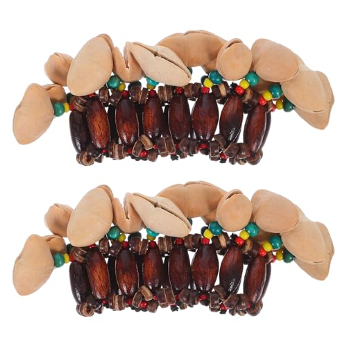 Clochette à main en coquille de noix FRCOLOR en bois style tribal africain, lot de 2