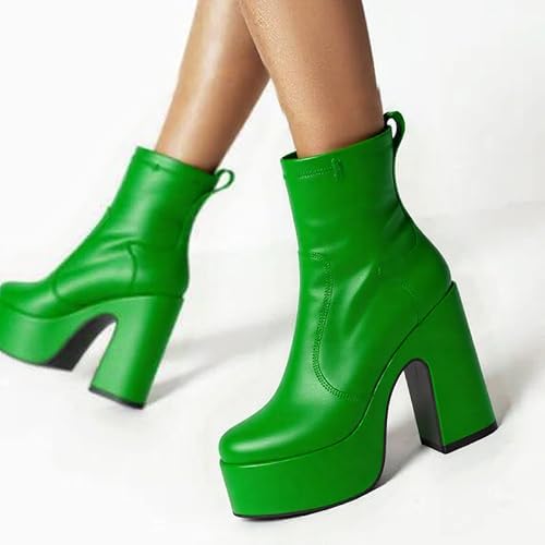 Womens Chunky Block High Platform Ankle Boots High Heel Closed Toe Ankle Boots Short Bootie Side Zipper Prom Party Dress 4.0 Inches Heels3