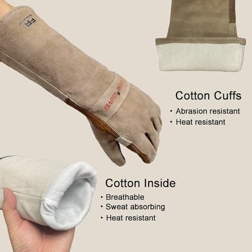 Guantes de soldadura de cuero para barbacoa y chimenea en casa 2