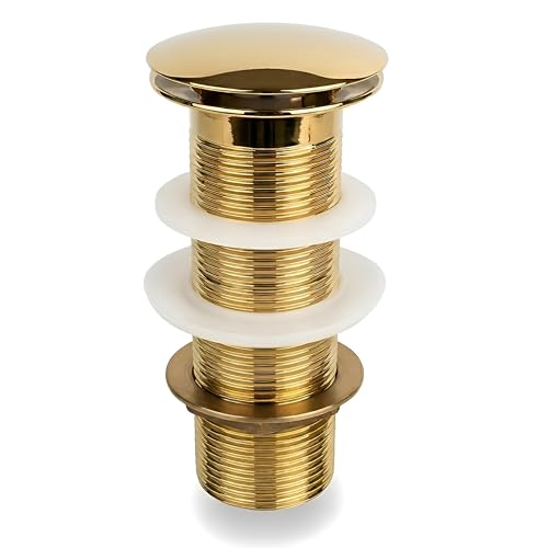 Image of BASSINO Premium 5 Inch Brass Waste Coupling /Washbasin Drainer /Rust-Proof Pop-Up for Basin /Drain Stopper for Tabletop, Wall-Mount & Pedestal Wash Basins(Glossy-Golden)