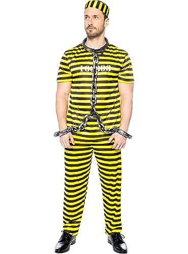 Funidelia | Disfraz de preso para hombre Ladrón, Preso, Delincuente, Profesiones - Disfraz para adultos y divertidos accesorios para Fiestas, Carnaval y Halloween - Talla XL - Amarillo