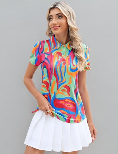 Image of TFSDOD Womens Golf Polo Shirts Collared Short Sleeve T Shirt Lightweight Moisture Wicking Polo Casual 3 Buttons Outfits