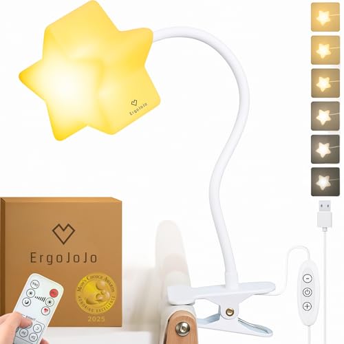 Ergojojo LED Clip On Star Light, Warm & Dimmable Desk Light, Reading Night lamp Newborn Essential for Bedside Bassinet, Nursery Decor, Ideal Baby Gift for Kids Visit The Store