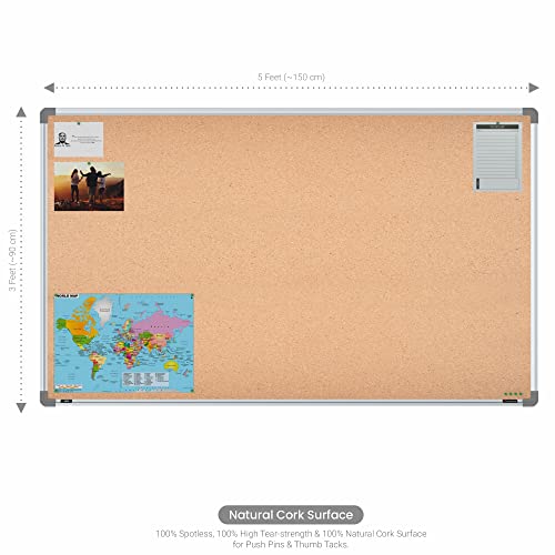 Image of Scholar Art Metis 3x5 Feet Cork Board for Home, Office & School | High Strength Natural Cork + High Density Soft Board for Pinning Photos, Sticky Notes & Reminders