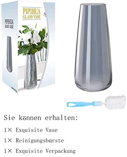 PIPIHUA Vaas Van Loodvrij Glas, Kristallen Vazen Voor Pampasgras, In Stijl Handgemaakte Bloemenvaas Voor Bloemen En Droogbloemen, Decoratief Cadeau Voor Woonkamer/Kantoor/Eettafel(Rookgrijs) - Afbeelding 7