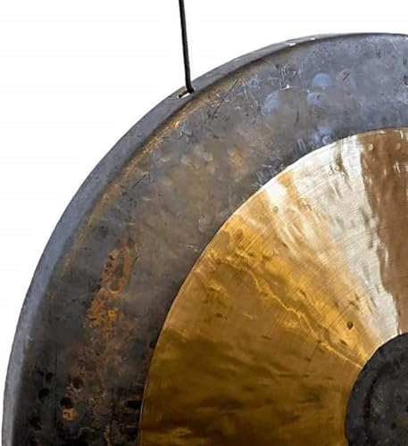 Gong chinois traditionnel en bronze – Aspect vieilli avec beau délavage scintillant, décoration pour extérieur, terrasse et jardin