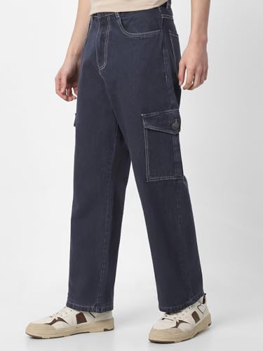Image of Neostreak Men's Loose Baggy Fit Washed Cargo Jeans with 6 Pockets Non-Stretchable