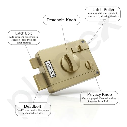 Image of Plantex Heavy Duty Night Latch Door Lock with Key & Knob for Main Door /Inside Opening for Home,Hotel,Office - Pack of 1 (Brass Antique)
