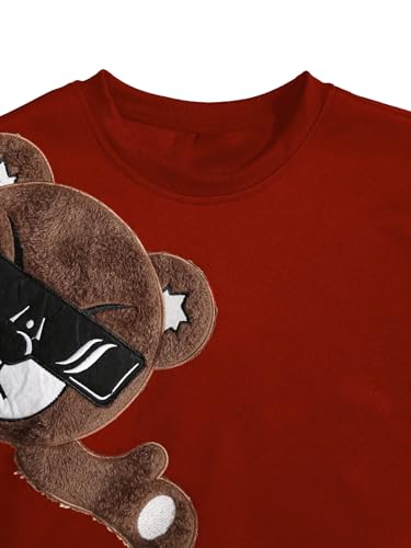 WDIRARA Men's Bear Patched Drop Shoulder Sweatshirt Round Neck Long Sleeve Pullover Sweatshirts3