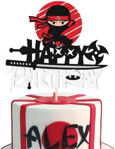 WishFirst Cartoon Ninja Cake Topper Happy Birthday Cake Decorations Video Game Theme Decor for Kids Boys Girls Baby Shower Birthday Party Decorations Supplies