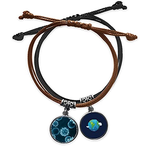 Pulsera de cuero ciencia azul con patrón celular y cuerda hecha a mano estilo tierra