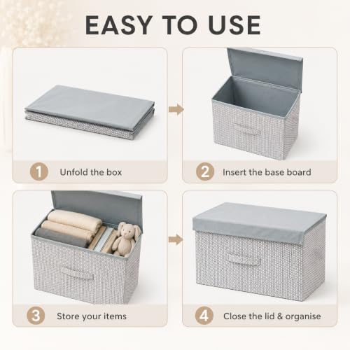 Image of VERVENIX Pack of 3 Storage Box Organiser Large Size | Premium Fabric Bins for Wardrobe, Clothes, Toys & Home Essentials | Collapsible Space Saving Storage Basket in White & Grey