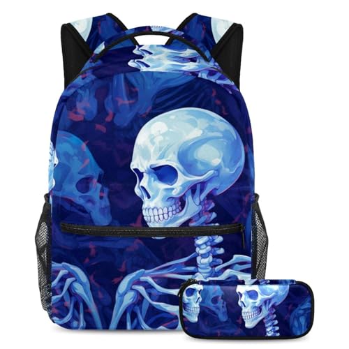 Sac à dos bleu punk crâne idéal pour la rentrée scolaire des ados