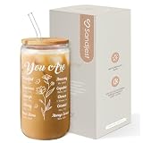 SANDJEST Christian Gifts for Women - Inspirational 16 Oz Can Glass Coffee Cup with Bamboo Lid & Straw - Religious Motivational Catholic Gifts for Womens Ladies