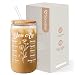SANDJEST Christian Gifts for Women - Inspirational 16 Oz Can Glass Coffee Cup with Bamboo Lid & Straw - Religious Motivational Catholic Gifts for Womens Ladies