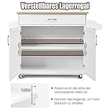 COSTWAY Küchenwagen mit Handtuchhalter und Gewürzboard, Kücheninsel mit Schublade und höhenverstellbare Ablage, Küchenschrank rollbar, Servierwagen aus Holz, Kücheninselwagen (Weiß) - 3