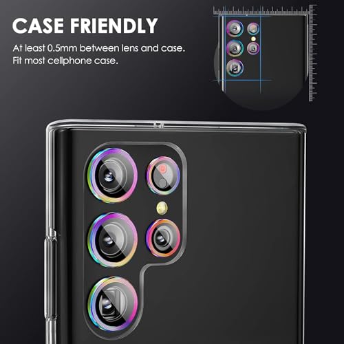 Image of Skinomi Camera Lens Protector Compatible with Samsung Galaxy S23 ultra 5G [Anti-Scratch] Premium Tempered Glass Film Aluminum Alloy Lens Ring Cover, Rainbow Titanium