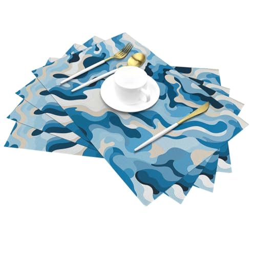 Sets de table antidérapants et lavables motif bleu blanc pour repas - 6