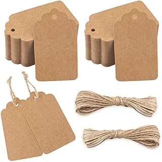 jijAcraft Kraft Paper Tags, 100Pcs Brown Gift Tags 7X4CM Hang Tags with String for DIY Crafts