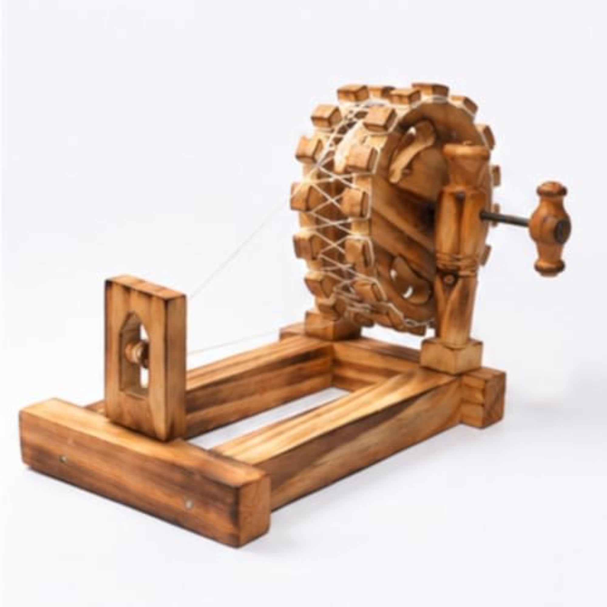 Handcrafted Wooden Spinning Wheel Decorative Model, 11x7.5 Inch