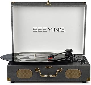 Vinyl Record Player Vinyl Player Bluetooth Turntable Suitcase with two Built-in Stereo Speakers Supports USB FM Radio RCA Line Out AUX Input Portable LightweightBlack