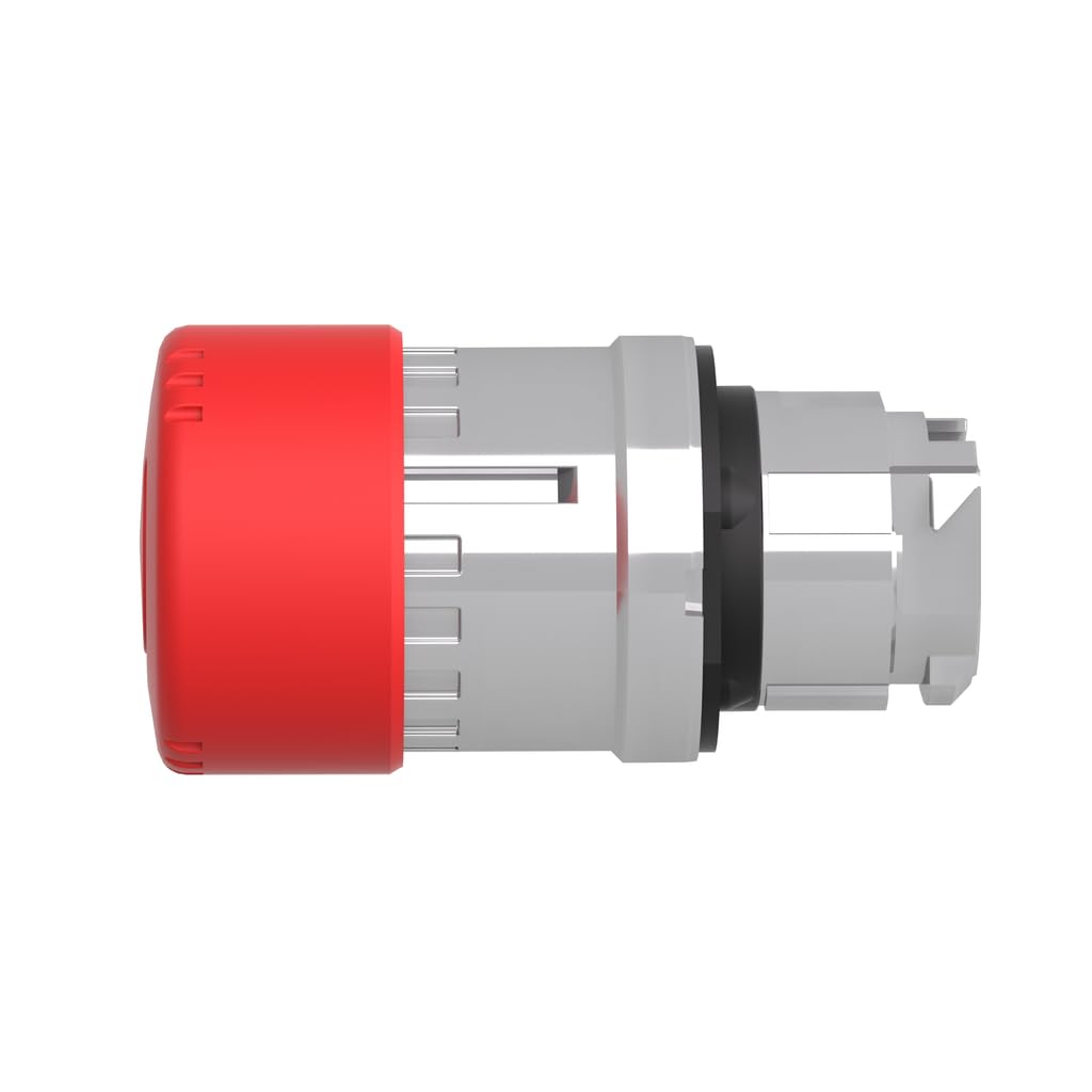 Schneider Electric ZB4BS834 Harmony XB4 Emergency Switching Off Push-Button Head, Chromium Plated Metal Bezel, Fits 22mm Diameter Cutouts, Trigger Latching Turn to Release, 30mm Red Mushroom