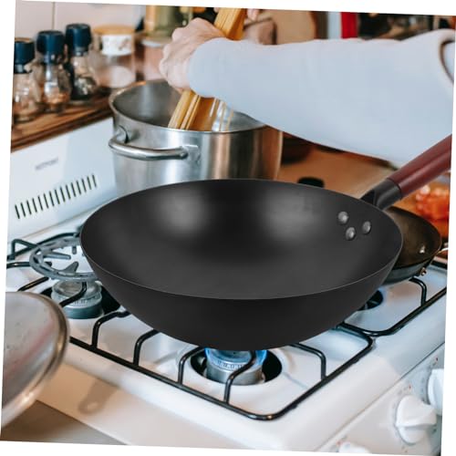 Wok tradicional de hierro con mango de madera miniatura 5