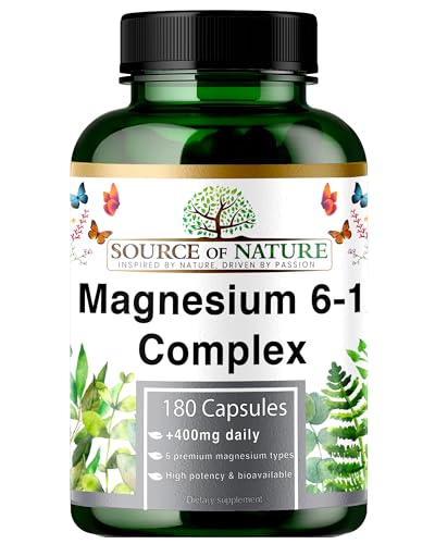 Magnesio Complejo 6-1 1500 mg Diario | 400 mg Magnesio Elemental | Óxido, Bisglicinato, Malato, Taurato, Citrato & Aspartato | 180 Cápsulas Veganas | Alta Potencia & Biodisponibilidad