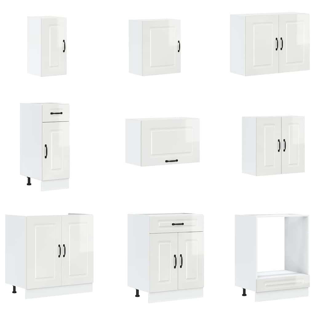 14-TLG. Küchenschrank-Set Porto Hochglanz-Weiß Holzwerkstoff Küchenschrank-Set, Küchenblock variabel stellbar Küche Komplett, ohne Arbeitsplatte,für Restaurant, Hotel, Küche