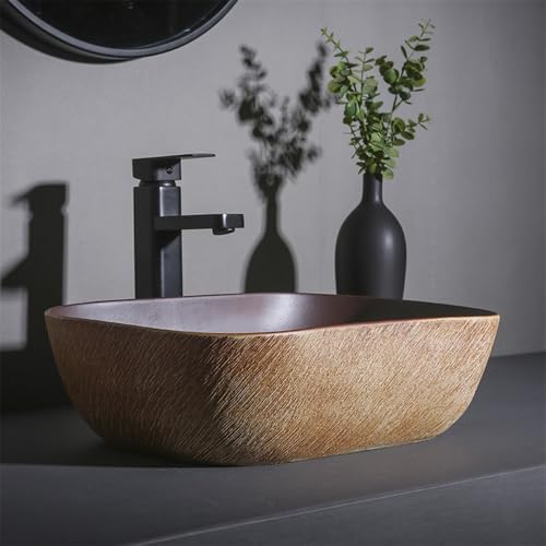 Lavabo sobre encimera de cerámica con cuenca ovalada profunda anti-salpicaduras retro 5