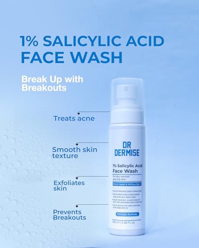 Image of DR DERMISE Salicylic Acid Face Wash 1% | Acne Control Cleanser with Witch Hazel & Willow Bark | Deep Pore Cleansing, Oil Control & Gentle Exfoliation | Face Wash for Men & Women | All Skin Types | 100 ml