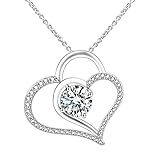 ARSKRO Love Heart Pendant Necklace for Women, White Gold Plated Cubic Zirconia Birthstone Necklace C
