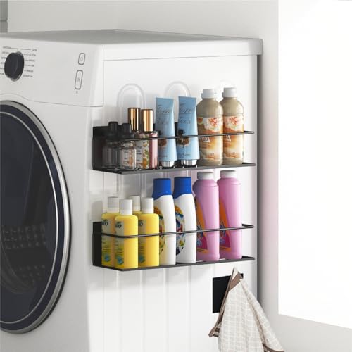 Image of Magnetic Spice Rack For Refrigerator, Magnetic Fridge Shelf For Kitchen, Magnetic Shelf For Fridge Space Saving Black 4 Pack With Magnetic Paper Towel Holder