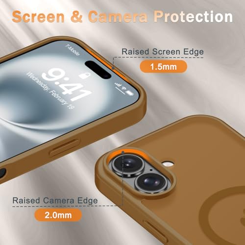 Image of YENAPOON for iPhone 16 Plus Case, Matte Magnetic Phone Cover [with 1 Screen Protector] [Support for MagSafe] [Shockproof Military Grade Protection] Translucent Frosted Back, Brown
