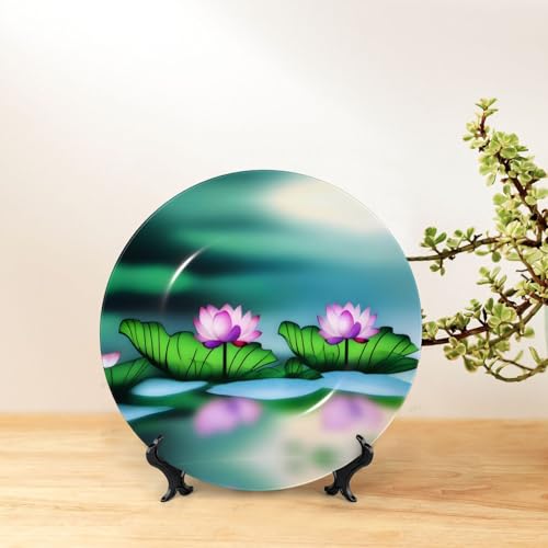 Platos decorativos de loto grabados con soporte de exhibición para manualidades finas 7